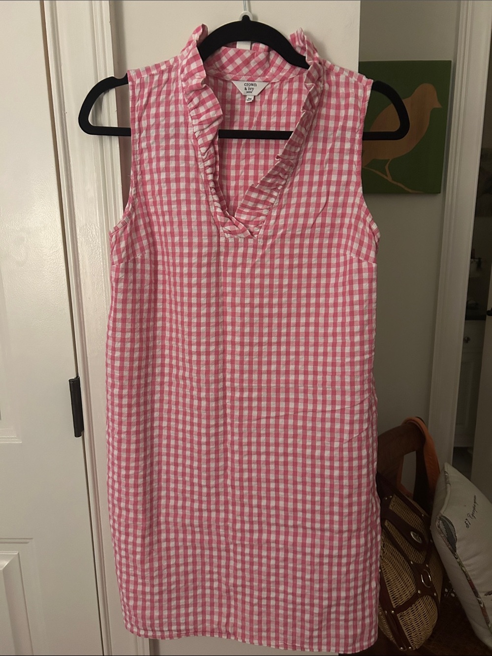PM crown & ivy pink and white gingham dress.